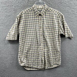 Columbia Mens Shirt Extra Large Shirt Tan Gray Plaid 100% Cotton Button Front